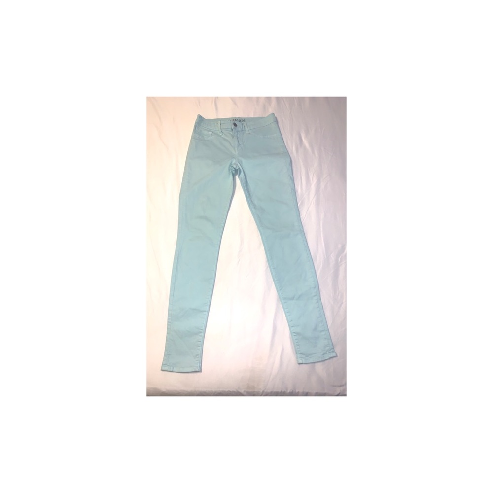 J Brand Skinny Leg Mid Rise Twill Pants in Aqua